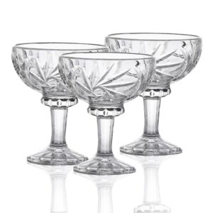 starluckint 3pcs glass ice cream bowls, 8oz clear footed dessert bowls, crystal thick sundae cups, for dessert, snack, salad, pudding, cocktail, fruit holiday party (color : flowers)