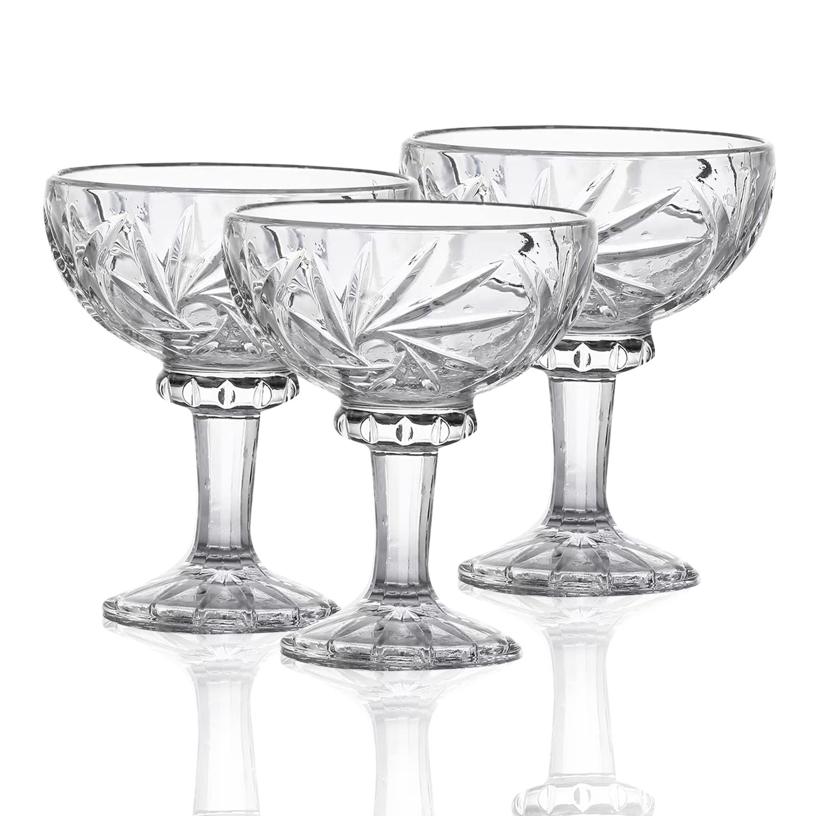 StarLuckINT 3pcs Glass Ice Cream Bowls, 8oz Clear Footed Dessert Bowls, Crystal Thick Sundae Cups, for Dessert, Snack, Salad, Pudding, Cocktail, Fruit Holiday Party (Color : Flowers)