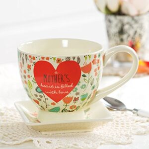 Pavilion Gift Company "A Mother's Love-God Could Not Be Everywhere so He Created Godmothers" Floral Soup Bowl Mug, Teal, 17 oz