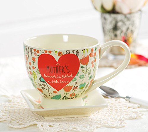 Pavilion Gift Company "A Mother's Love-God Could Not Be Everywhere so He Created Godmothers" Floral Soup Bowl Mug, Teal, 17 oz