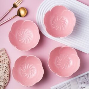 Jusalpha 4 Packs- Large 16.5 OZ Cherry Blossom Series Porcelain Serving Bowls, Cereal Bowls, Soup Bowls, Salad Bowl, Cereal, Pasta, Desserts and Daily Use - Bowl 005 (Pink)