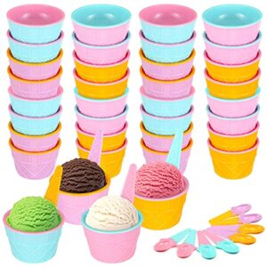 40 pack ice cream bowls and spoons set for kids bulk plastic pastel colors ice cream bowls reusable sundae dessert frozen yogurt bowls for holiday birthday ice cream party supplies decorations