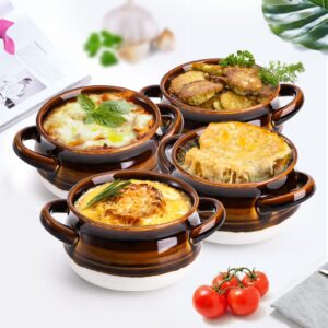 Fasmov 4 Pack French Onion Soup Bowls with Handles, 16 Oz Ceramic Soup Serving Bowl Crocks, Stoneware, Dishwasher, Microwave, Oven & Broil Safe