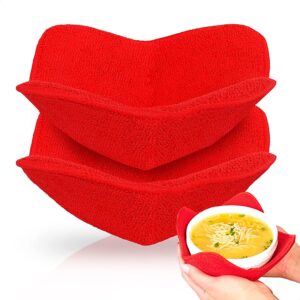 ulveol set of 2 red microwave bowl cloth hot pads pot holders hot pad pot holder microwavable bowl cozies for food, ooma, ramen bowl cozy or soup koozie, good kitchen accessories, gadgets