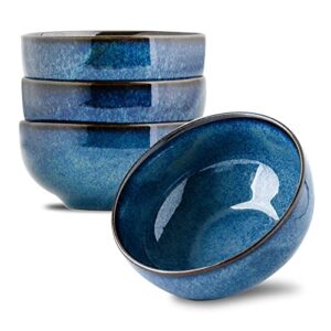 yelloya ceramic cereal bowls, 26 oz soup bowl set of 4, 6 inch porcelain serving bowls for kitchen dessert snack rice, ceylon blue