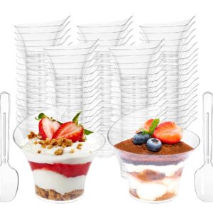 Nicunom 100 Pack Mini Dessert Cups with Spoons, 3.5 Oz Plastic Dessert Cups Clear Parfait Appetizer Cup, Small Serving Bowl for Ice Cream Mousse Tasting Party Sample Appetizers