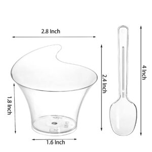 Nicunom 100 Pack Mini Dessert Cups with Spoons, 3.5 Oz Plastic Dessert Cups Clear Parfait Appetizer Cup, Small Serving Bowl for Ice Cream Mousse Tasting Party Sample Appetizers