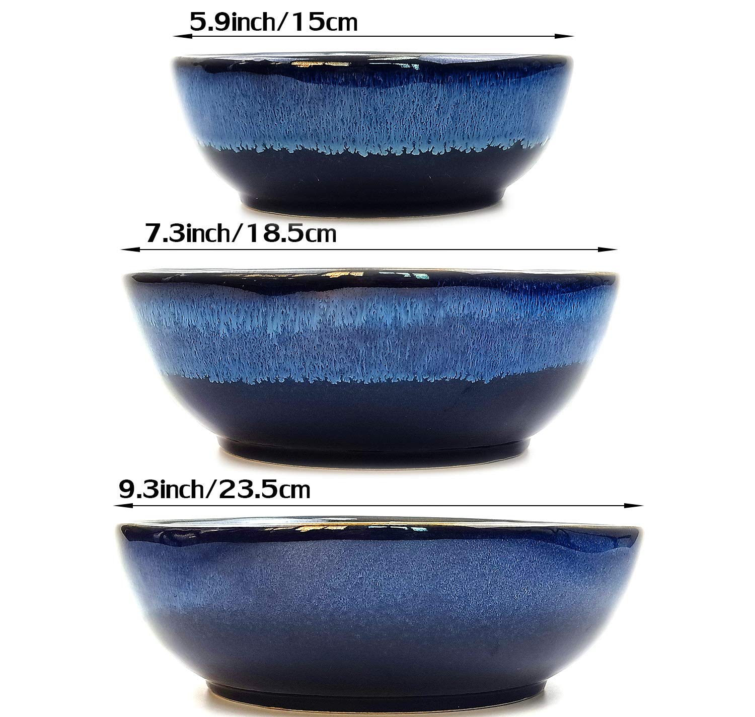 EWEIGEER Creative Kiln Variant Ceramic Salad Pasta Serving Bowl Cereal Snack Dessert Porcelain Bowls Set of 3.Small Medium and Large