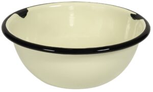 red co. set of 4 enamelware metal classic 20 oz round cereal bowl, distressed cream/black rim