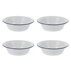 hemoton 4pcs vintage style white enamel mixing bowl with black trim enamelware metal large classic round salad serving bowl soup basins 20cm