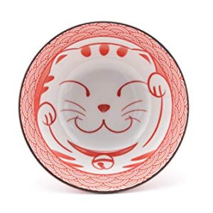 Fuji Merchandise Japanese Porcelain Multi Purpose Tayo Bowl Maneki Neko Lucky Cat Meow Design Set of 2 with Chopsticks Gift Set Made In Japan