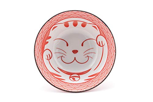 Fuji Merchandise Japanese Porcelain Multi Purpose Tayo Bowl Maneki Neko Lucky Cat Meow Design Set of 2 with Chopsticks Gift Set Made In Japan