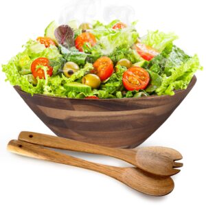 creekview home emporium acacia salad bowl and serving utensil set - large wooden salad bowl with serving spoon and fork