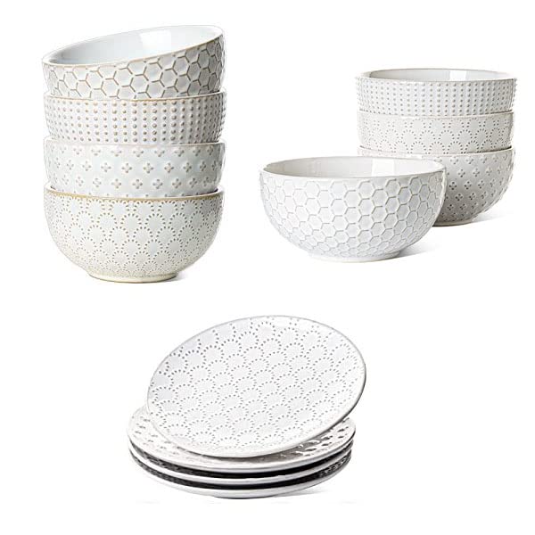 LE TAUCI 6 Inch Bowls Set of 4 + 7 Inch Bowls Set of 4 +8 Inch Plates Set of 4