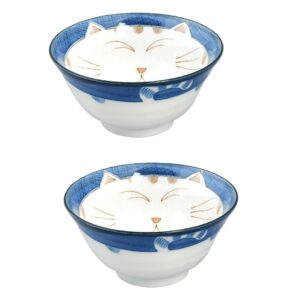 JapanBargain, Japanese Porcelain Bowl Rice Bowl Soup Bowl Made in Japan, Maneki Neko Smiling Cat Pattern (2, 6 inch)