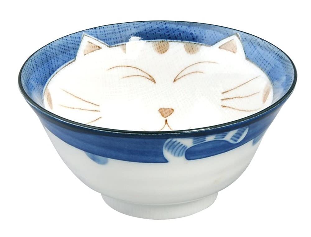 JapanBargain, Japanese Porcelain Bowl Rice Bowl Soup Bowl Made in Japan, Maneki Neko Smiling Cat Pattern (2, 6 inch)