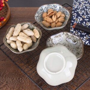 VanEnjoy 4 pcs Colorful Glaze Flower Pattern Ceramic Soy Sauce Dipping Bowls Appetizer Plates Serving Dishes Condiment Dish