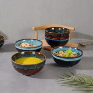 STE-CER Cereal Bowls,Soup Bowl,6 Inch Ceramic Bowl Set of 4 for Kitchen,Japanese Style Bowl Set for Dessert,Noodle,Breakfast,Salads,Oatmeal(Peacock Green)