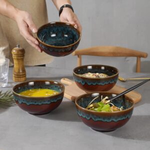 STE-CER Cereal Bowls,Soup Bowl,6 Inch Ceramic Bowl Set of 4 for Kitchen,Japanese Style Bowl Set for Dessert,Noodle,Breakfast,Salads,Oatmeal(Peacock Green)