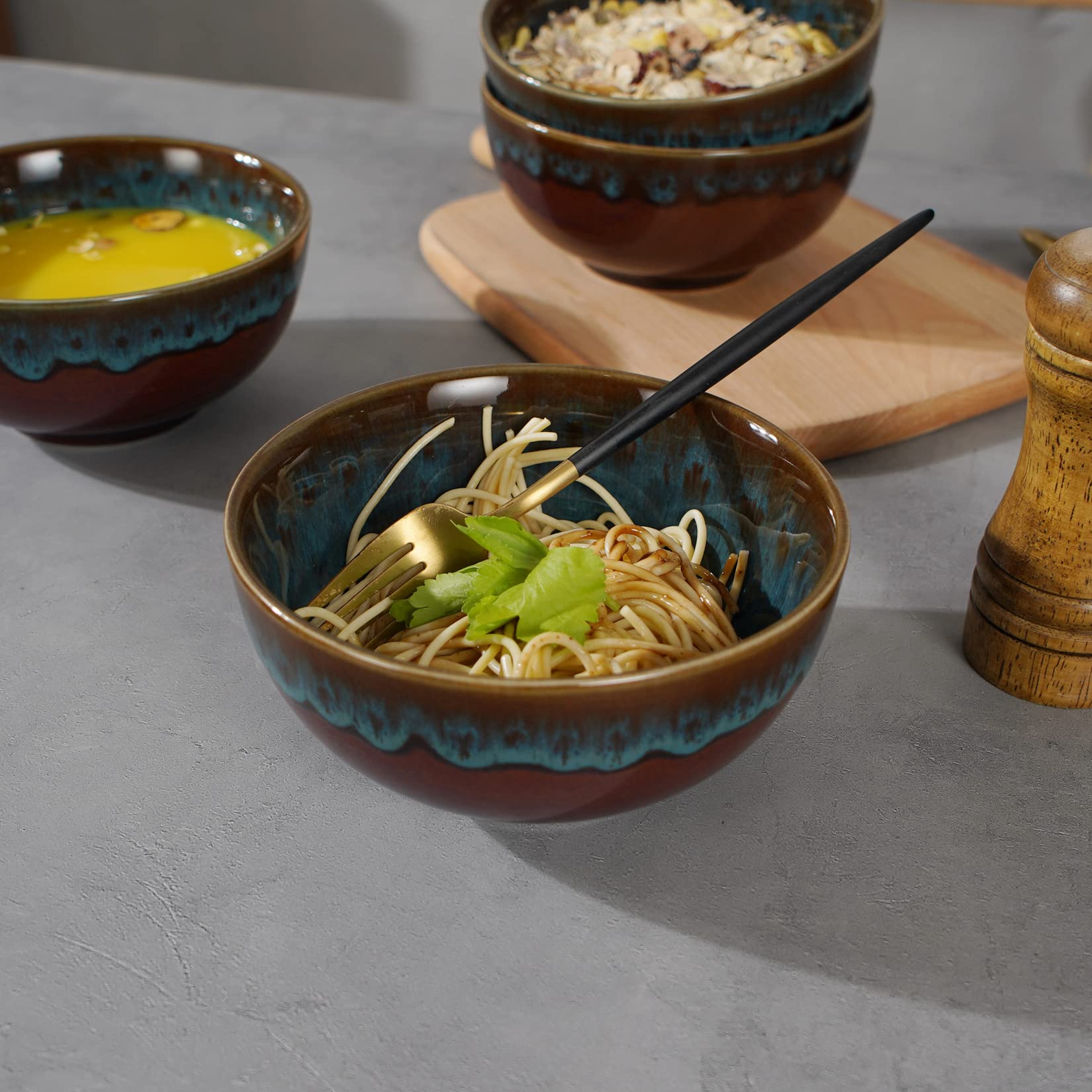 STE-CER Cereal Bowls,Soup Bowl,6 Inch Ceramic Bowl Set of 4 for Kitchen,Japanese Style Bowl Set for Dessert,Noodle,Breakfast,Salads,Oatmeal(Peacock Green)