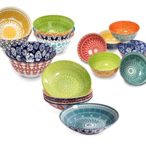 Annovero Cereal Bowls, Dessert Bowls, Pasta Bowls. Cute and Colorful Porcelain Dishes for Kitchen, Microwave and Oven Safe. Bundle