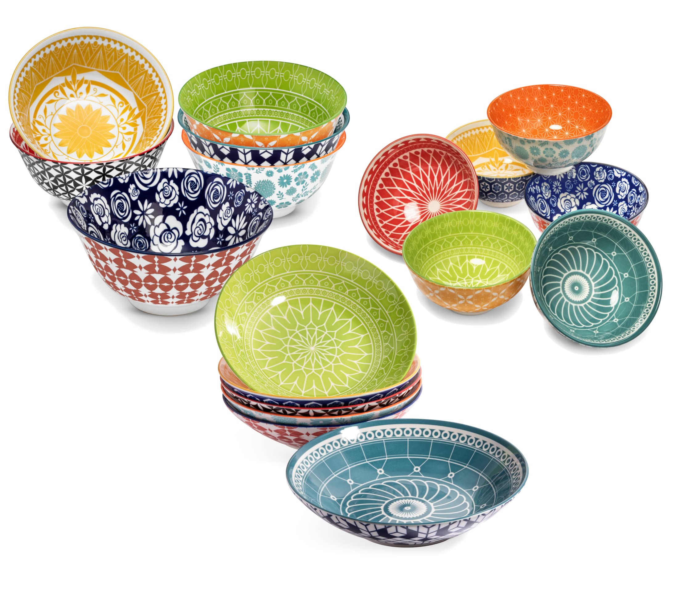Annovero Cereal Bowls, Dessert Bowls, Pasta Bowls. Cute and Colorful Porcelain Dishes for Kitchen, Microwave and Oven Safe. Bundle