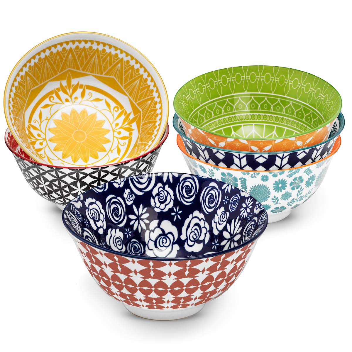 Annovero Cereal Bowls, Dessert Bowls, Pasta Bowls. Cute and Colorful Porcelain Dishes for Kitchen, Microwave and Oven Safe. Bundle