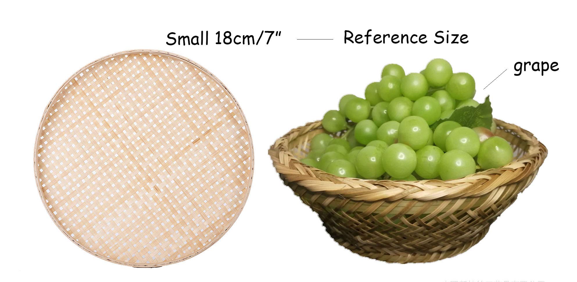 100% Handwoven Flat Wicker Round Fruit Basket Woven Food Storage Weaved Shallow Tray Organizer Holder Bowl Decorative Rack Display Kids DIY Drawing Board (Sqaure Hollow-Bamboo White, 18cm/7")