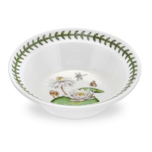 portmeirion exotic botanic garden 6.5 inch oatmeal bowl with white water lily motif | dishwasher, microwave, and oven safe | for cereal, soups, or salads | made in england