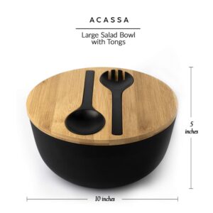 ACASSA Salad Bowl with Servers, Salad Bowl Large, 9.8", 4 Small Serving Bowls, Salad Bowl with Tongs, Salad Mixing Bowl with Lid, Bamboo Fiber, Wooden Salad Bowl Set, Lightweight, Dishwasher Safe