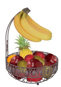 rosyline fruit basket bowl, with banana hanger suitable for kitchen, dining table decoration and storage (brown)