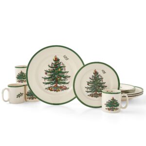 spode christmas tree dinner plates | set of 4 dinner plates with christmas design | 10.5 inch christmas dinnerware made of fine earthenware | dishwasher and microwave safe
