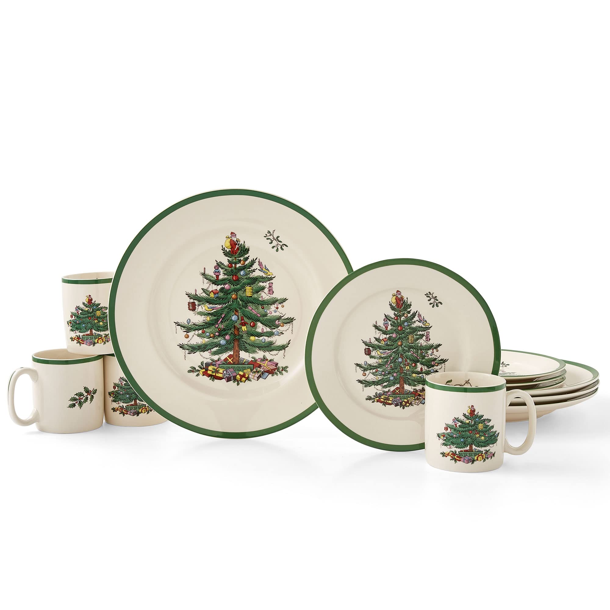 Spode Christmas Tree Dinner Plates | set of 4 Dinner Plates with Christmas Design | 10.5 Inch Christmas Dinnerware Made of Fine Earthenware | Dishwasher and Microwave Safe