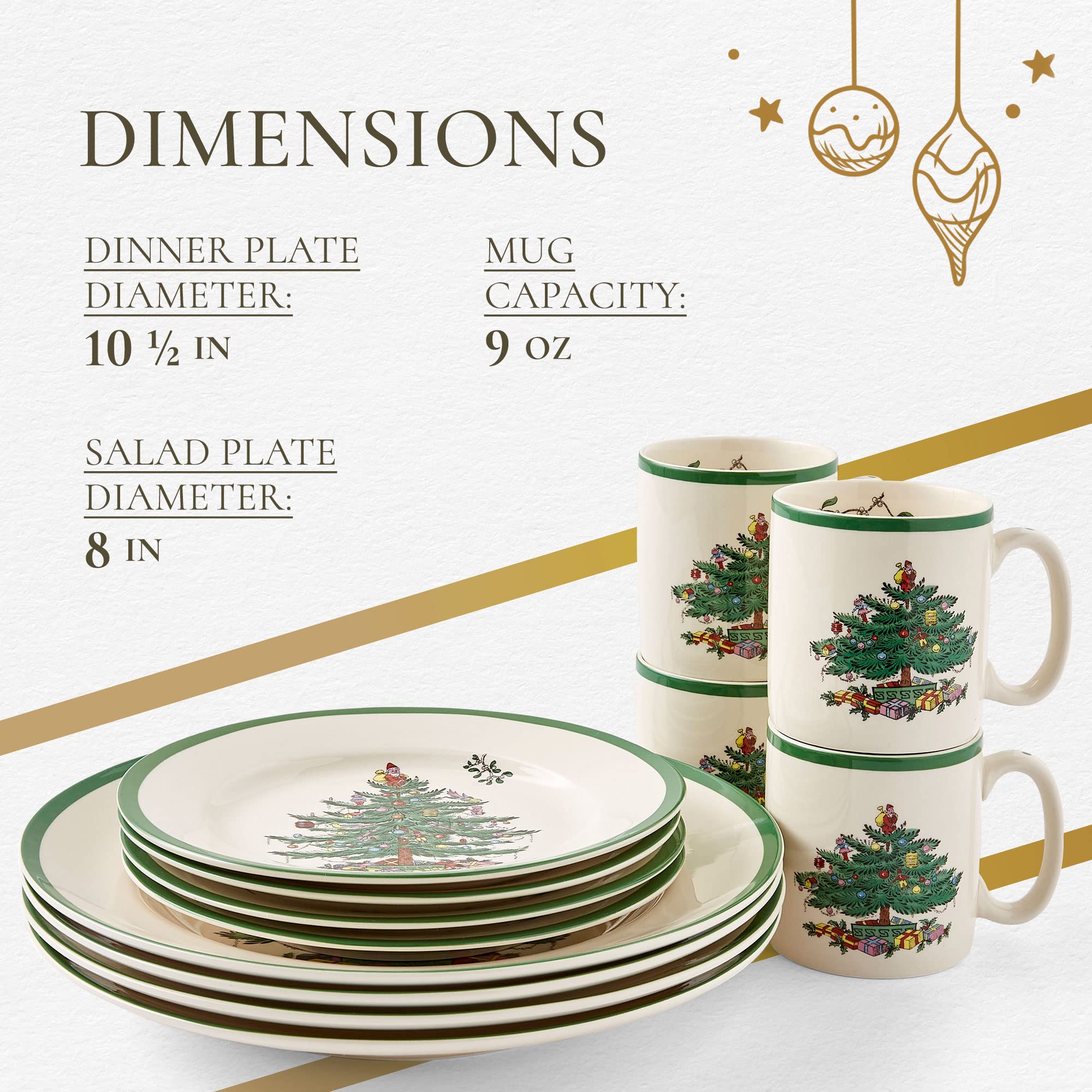 Spode Christmas Tree Dinner Plates | set of 4 Dinner Plates with Christmas Design | 10.5 Inch Christmas Dinnerware Made of Fine Earthenware | Dishwasher and Microwave Safe