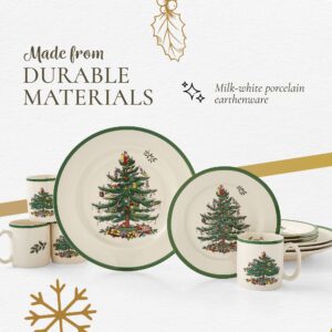Spode Christmas Tree Dinner Plates | set of 4 Dinner Plates with Christmas Design | 10.5 Inch Christmas Dinnerware Made of Fine Earthenware | Dishwasher and Microwave Safe