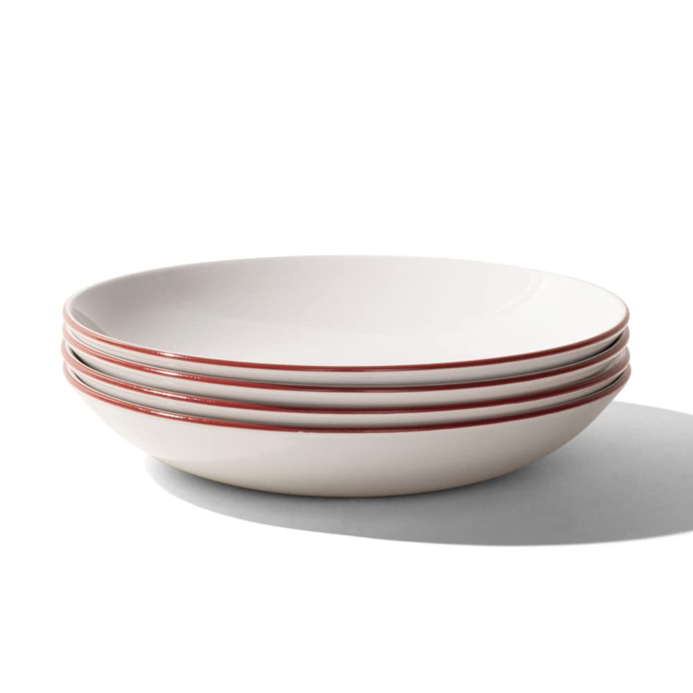 Made In Cookware - Set of 4 - Entrée Bowls - White With Red Rim - Porcelain - Crafted in England