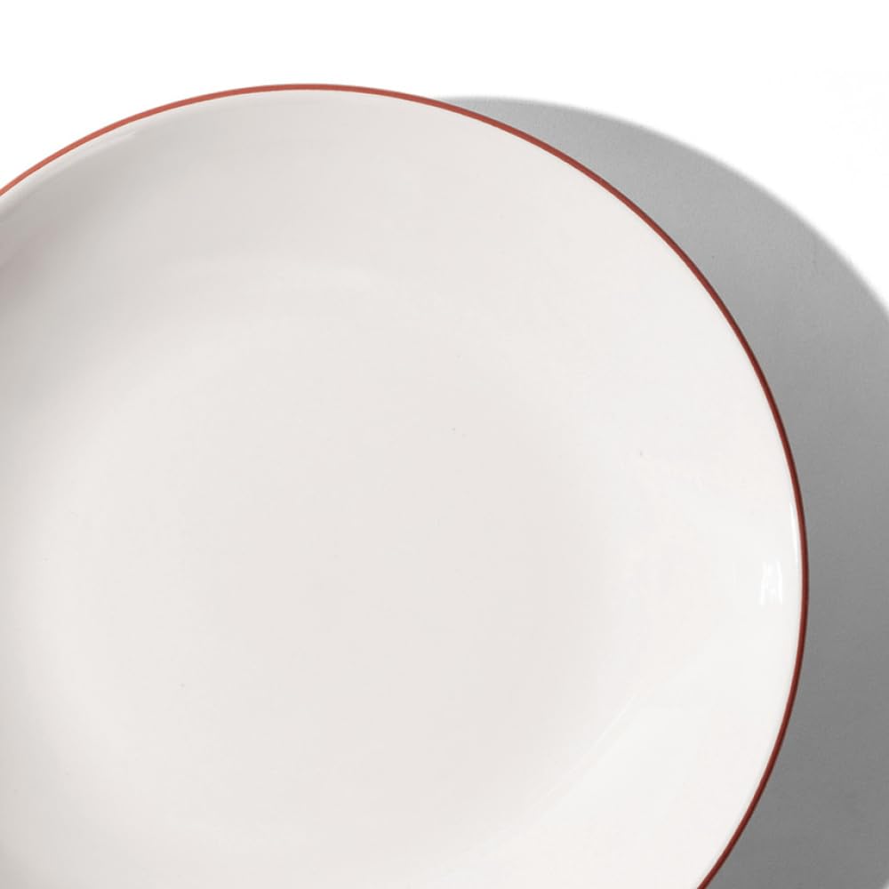 Made In Cookware - Set of 4 - Entrée Bowls - White With Red Rim - Porcelain - Crafted in England