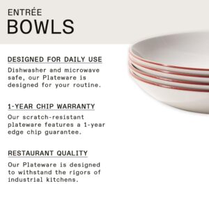 Made In Cookware - Set of 4 - Entrée Bowls - White With Red Rim - Porcelain - Crafted in England