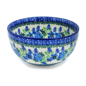 polish pottery 5½-inch bowl made by ceramika artystyczna (pretty in blue theme) + certificate of authenticity