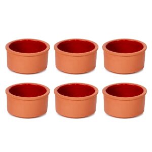 handmade clay cooking bowl set of 6, terracotta bowls, earthenware small yogurt pots, glazed serving pots for mexican dishes. earthen rice pudding cups, turkish pottery bowls for food, 3.3 in