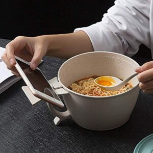 Microwave Ramen Noodle Cooker Bowl with Lid- Microwaveable Wheat Staw Soup Bowl with Phone Holder, Perfect for Dorm, Small Kitchen, or Office-BPA-Free