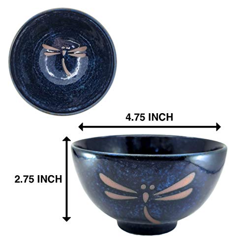 Happy Sales 6 Piece Dragonfly Rice Noodle Soup Bowls, Blue