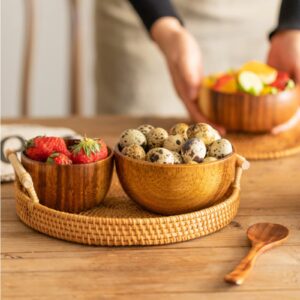 Lyellfe Set of 4 Acacia Wooden Bowl, 4 Oz Dipping Sauce Bowl with Spoon, 3 Inch Small Charcuterie Dish, Soup Water Cup for Condiments, Jam, Nuts, Appetizer, Snack, Yogurt