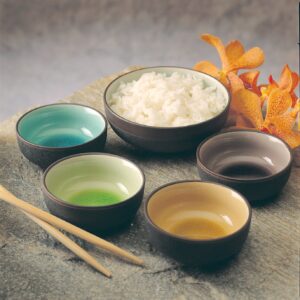 RSVP International Japanese Crackle Glaze Ceramic Bowl Set Dishwasher Safe, Multi-Use for Rice, Dipping Sauce, Soup, Ramen, Cereal, Serving or Soup, 3.125" Diameter, 4 Count