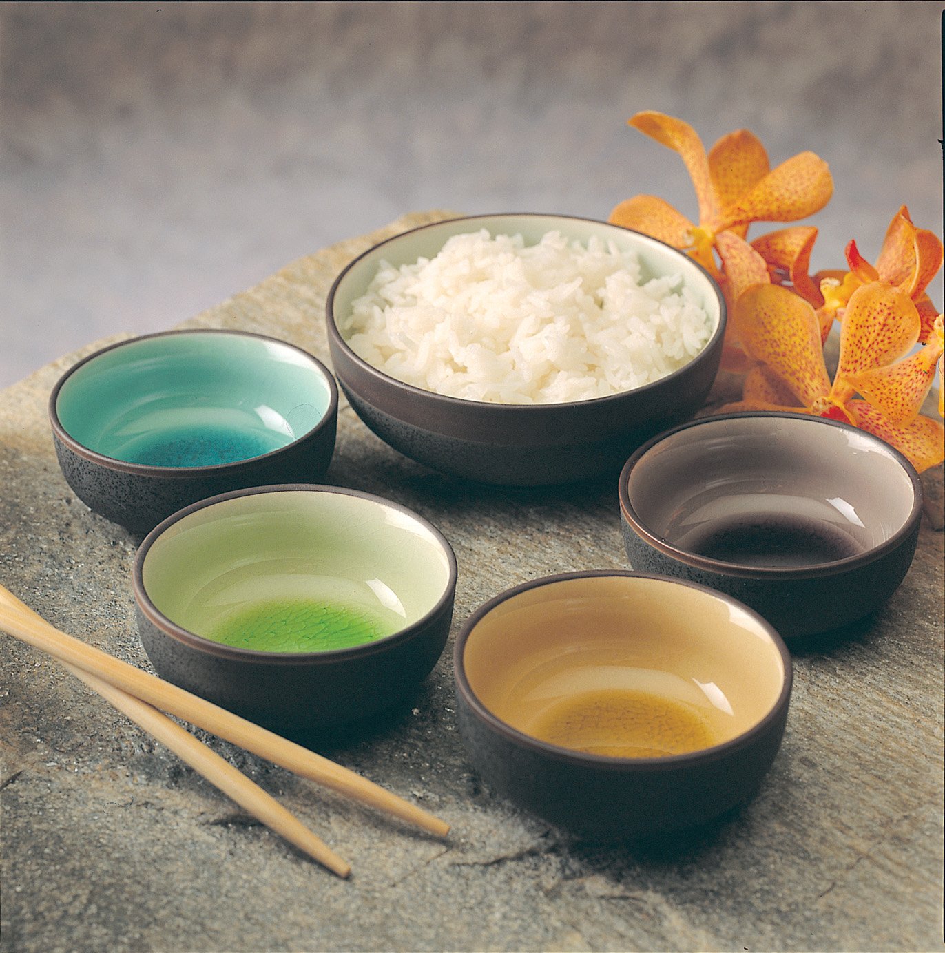 RSVP International Japanese Crackle Glaze Ceramic Bowl Set Dishwasher Safe, Multi-Use for Rice, Dipping Sauce, Soup, Ramen, Cereal, Serving or Soup, 3.125" Diameter, 4 Count