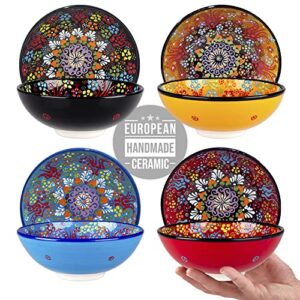 crystalia decorative turkish ceramic serving bowl set of 6, handmade multicolor dipping charcuterie bowls (large-4pcs)