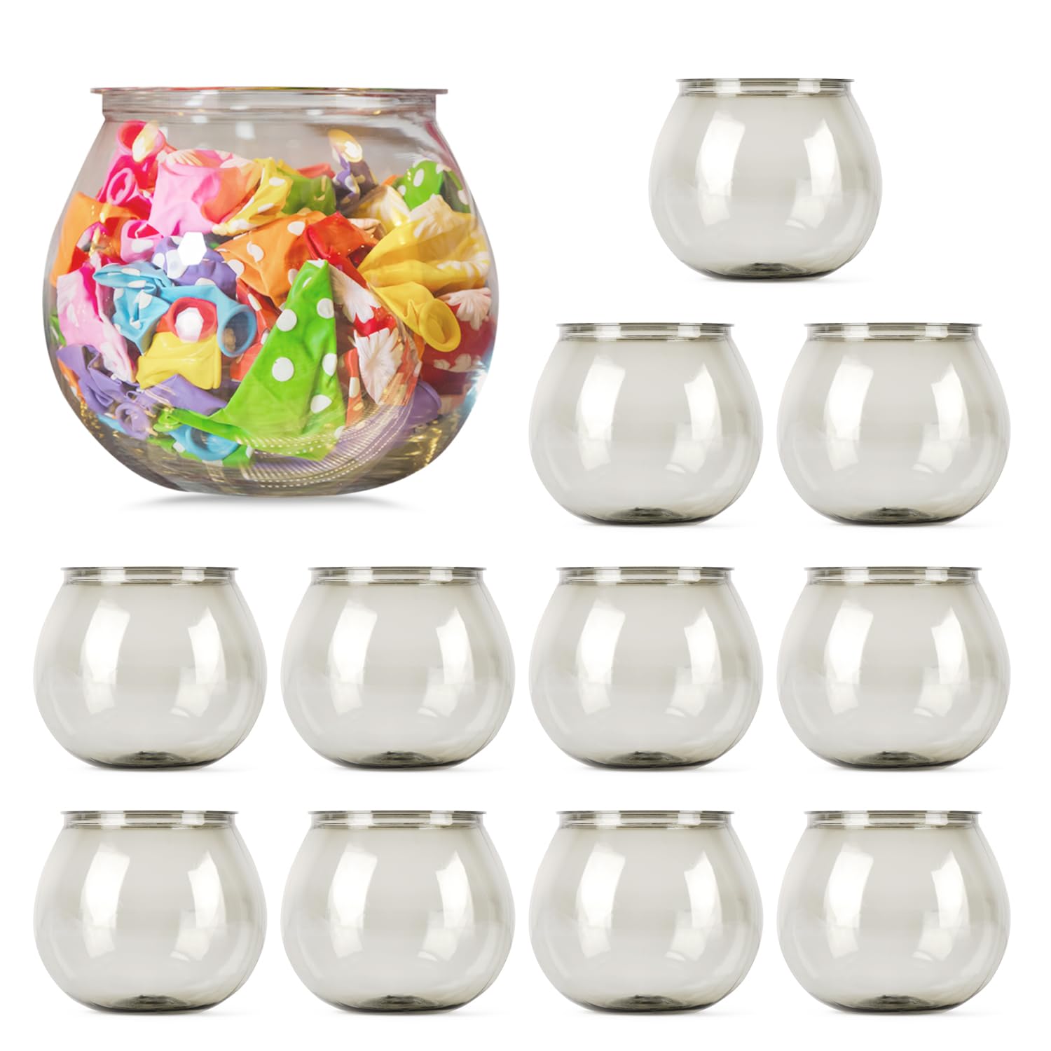 [12 Pack] 27 OZ Largest Mini Plastic Fish Bowls for Decoration - Fun Sized Plastic Fish Bowls for Drinks to Start The Party - Clear Gray Plastic Vase for Stunning Centerpieces - Plastic Fish Bowl Set