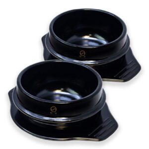eutuxia dolsot ttukbaegi stone bowl with trivet tray, set of 2 small, hot pot for cooking soup stew jjigae & any food, keep your food hot until last bite, perfect for home & restaurant, made in korea