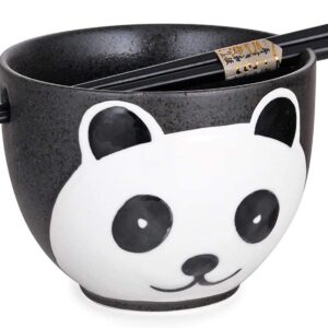 Happy Sales, Japanese Ramen Udon Noodle Soup Cereal Bowl With Chopsticks (BlackPanda)