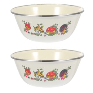 yardwe japanese snacks 2pcs vintage enamel basin bowls round enamelware serving bowl enamel salad bowl for pasta cereal soups 20x20x8cm home decor